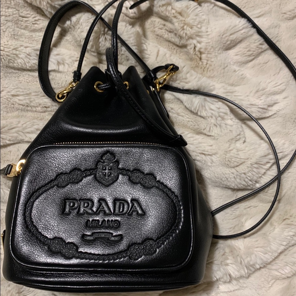 Prada Black Leather Bucket Bag